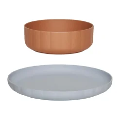 Assiette & bol Pullo 2 pièces, Caramel-ice blue