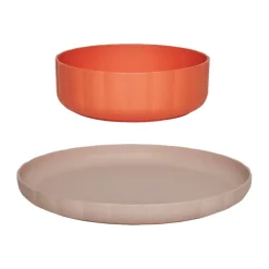 Assiette & bol Pullo 2 pièces, Rose-apricot