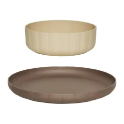 Assiette & bol Pullo 2 pièces, Taupe-vanilla