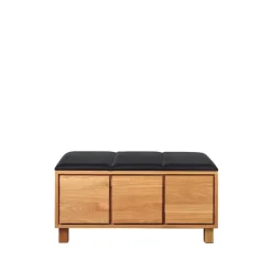 Banc 6, cuir noir, structure en chêne huilé