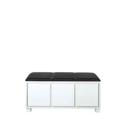 Banc 6, cuir noir, structure blanche