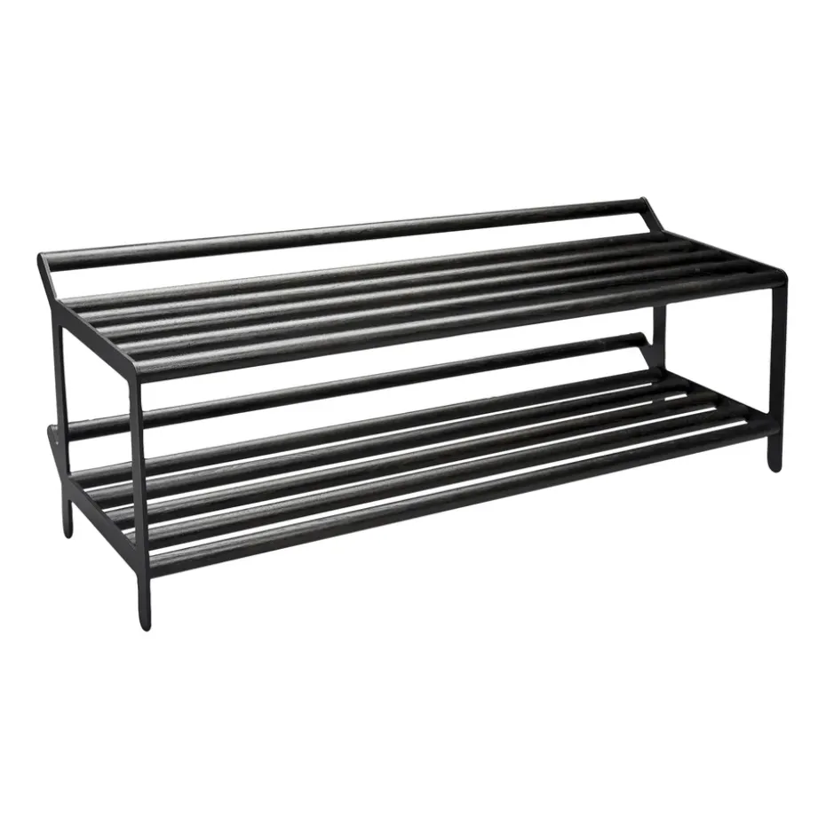 Banc avec rangement chaussures Tamburin 100cm, Chêne peint noir-noir