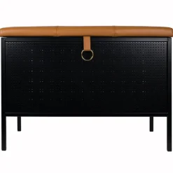 Banc de rangement Frank, Noir-cognac