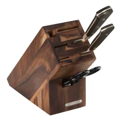 Bloc à couteaux pour 5 couteaux, pierre à aiguiser et ciseaux, 9,5x22 cm