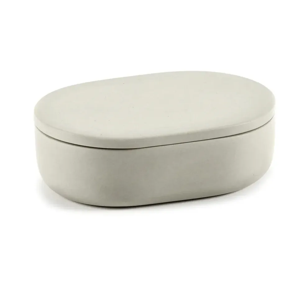 Bocal de stockage ovale avec couvercle Cose S 3,3x10,2 cm, Beige