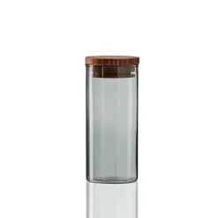 Bocal en verre avec couvercle en bois Raw fumé, mini