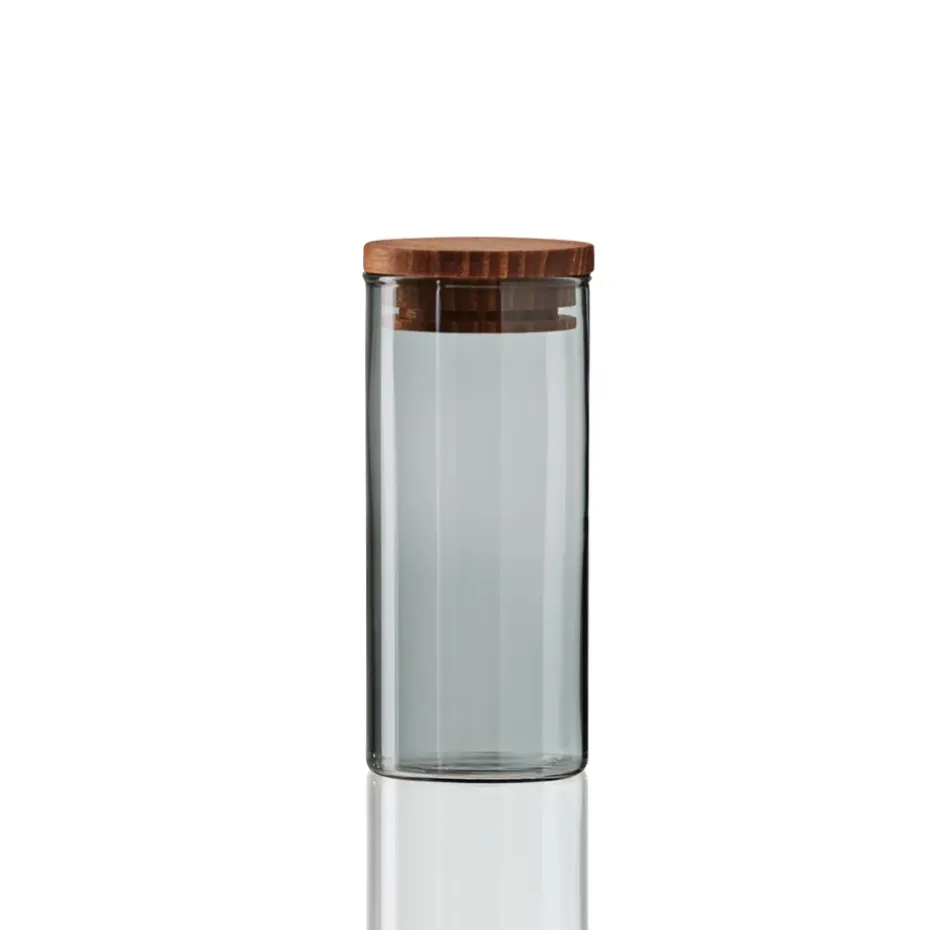 Bocal en verre avec couvercle en bois Raw fumé, mini