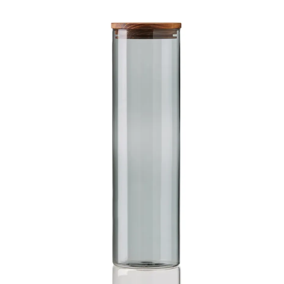 Bocal en verre avec couvercle en bois Raw fumé, grand