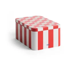 Bocal Tin Container small, Red-off white