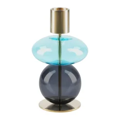 Bougeoir Bubble 14 cm, Bleu-fumé