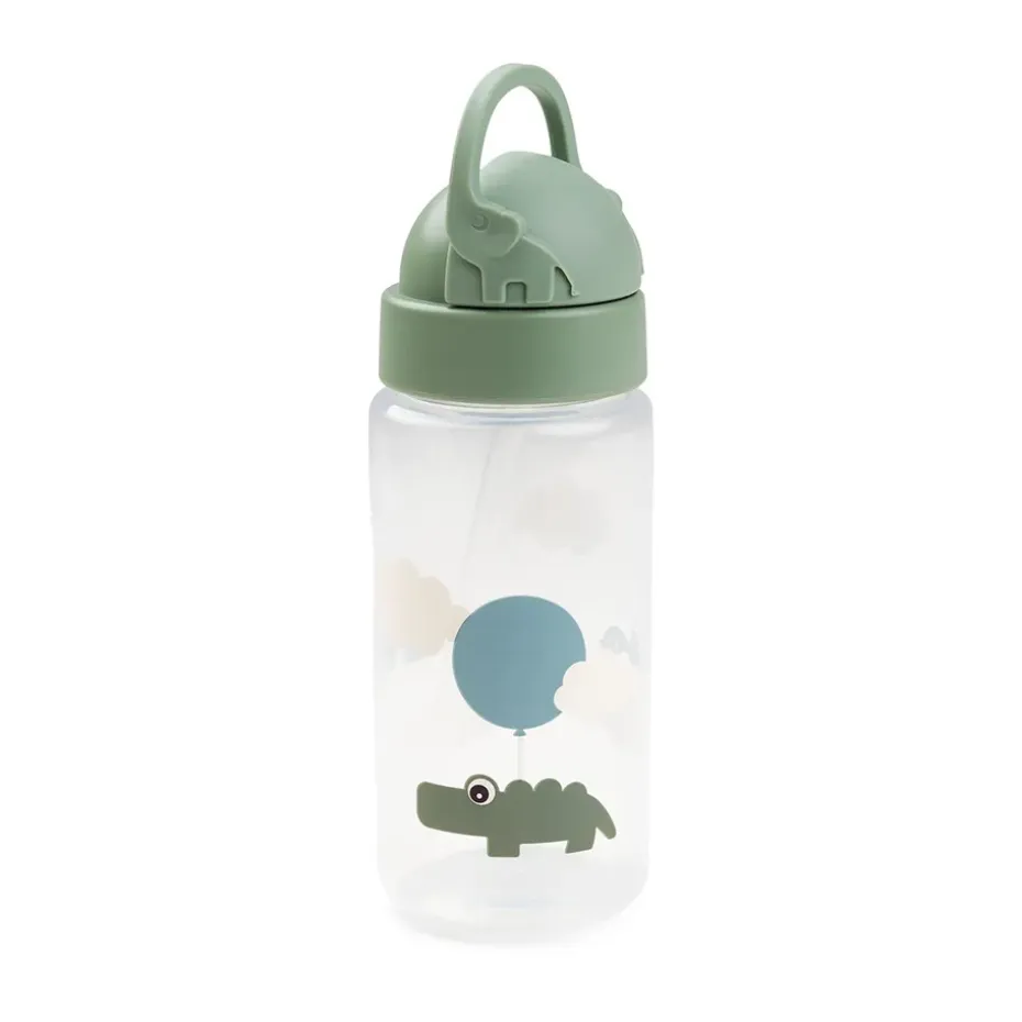 Bouteille Happy Clouds avec paille, Vert