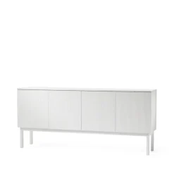 Buffet Beam, laqué blanc, structure blanche, plateau en marbre carrara