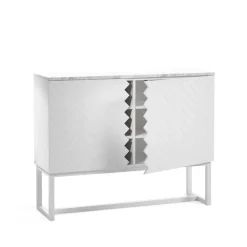 Buffet Story, blanc, dessus en marbre blanc, structure blanche