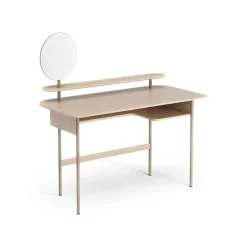 Bureau Luna avec étagère et miroir, Chêne pigmenté blanc