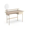 Bureau Luna avec tiroir, étagère et miroir, Chêne pigmenté blanc