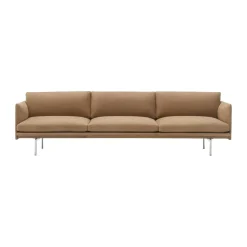 Canapé Outline 3,5 places, aluminium poli, Grace leather Camel