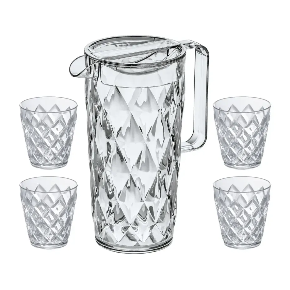 Carafe Crystal avec 4 verres, Cristal clair