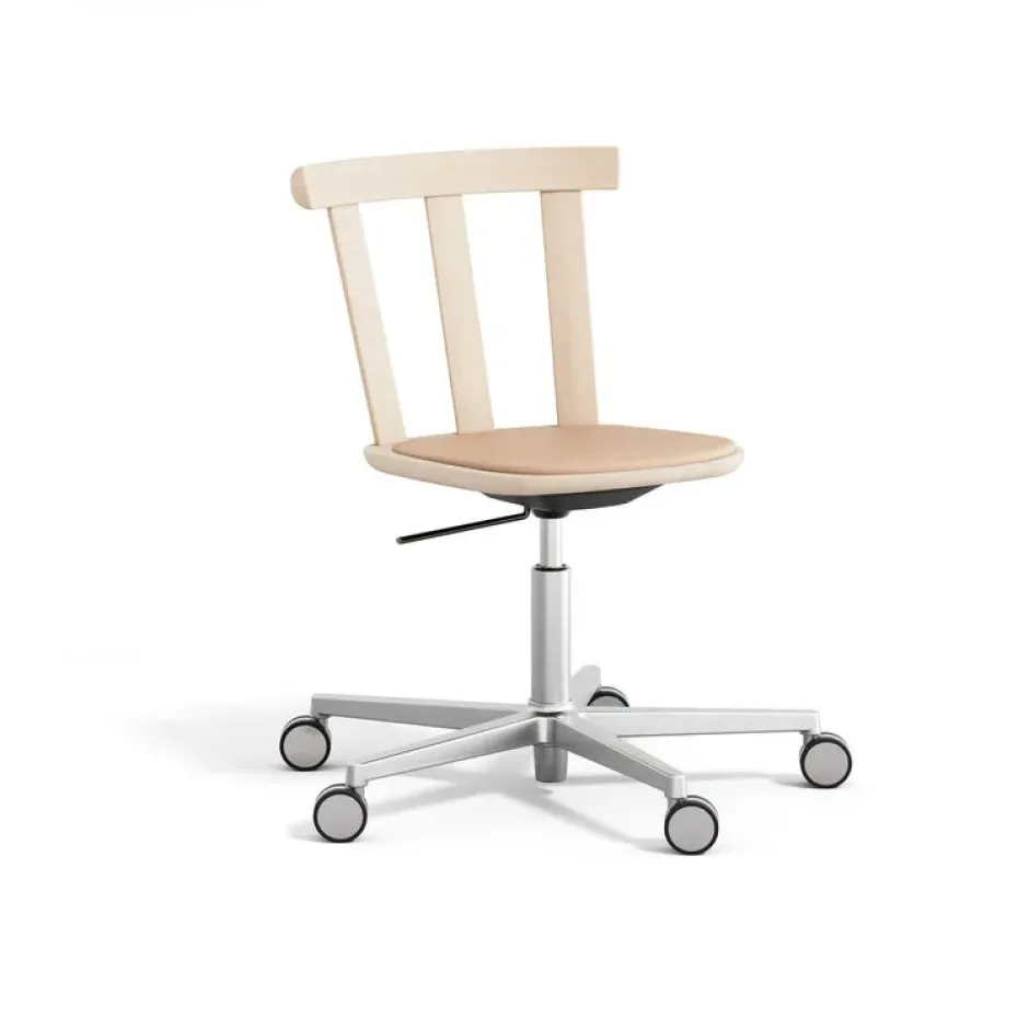 Chaise Alt sur pied pivotant avec assise rembourrée en bouleau, Elmoveget 22011-vernis mat clair