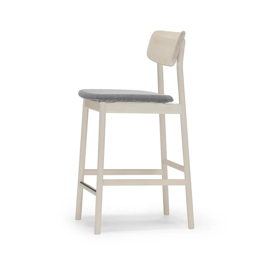 Chaise de bar Prima Vista, Tissu blues 9202 marron/beige-structure en bouleau huilé blanc