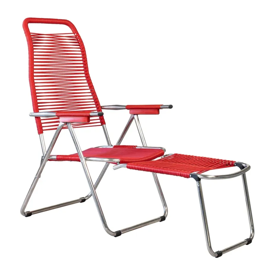 Chaise longue Spaghetti avec repose‑pieds, Rouge