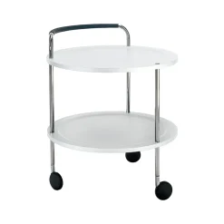 Chariot de service Trolley Round, blanc, structure chromée