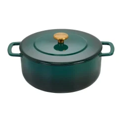 Cocotte Combekk Enameled en fonte émaillée Ø28 cm, Holly Green-gold knob
