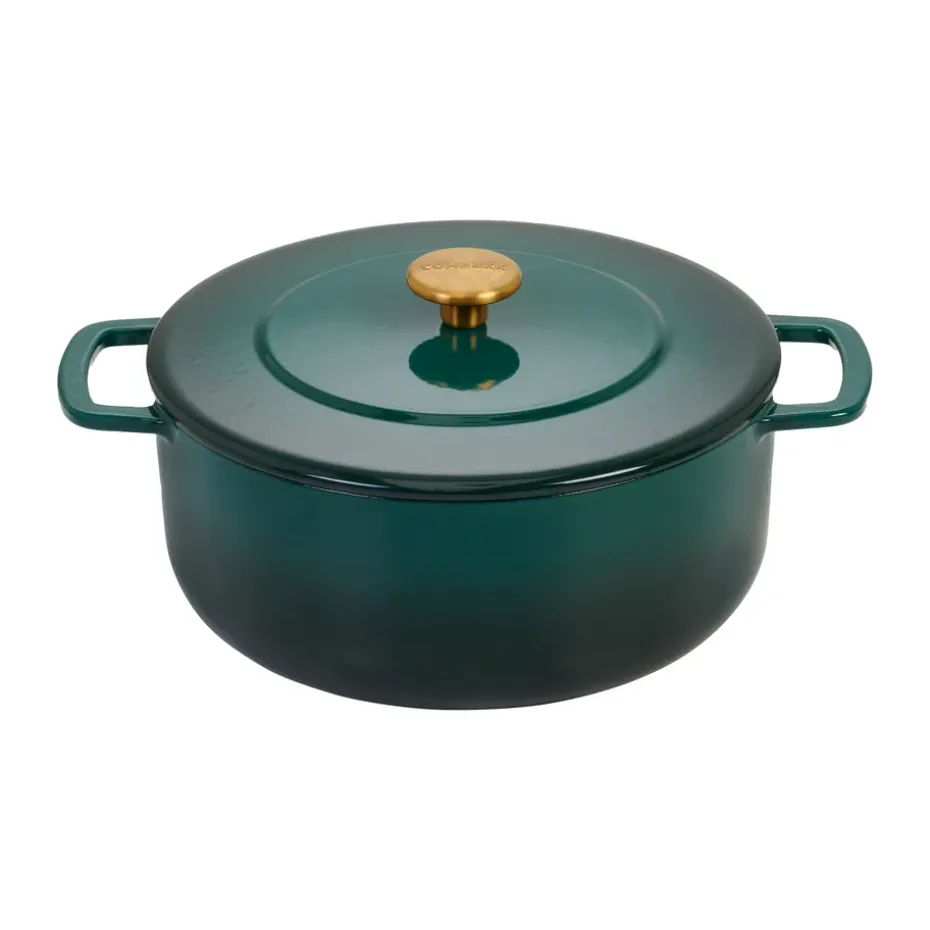 Cocotte Combekk Enameled en fonte émaillée Ø28 cm, Holly Green-gold knob