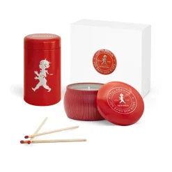 Coffret cadeau Solstickan bougie parfumée + tube d'allumettes, Rouge-cannelle et orange