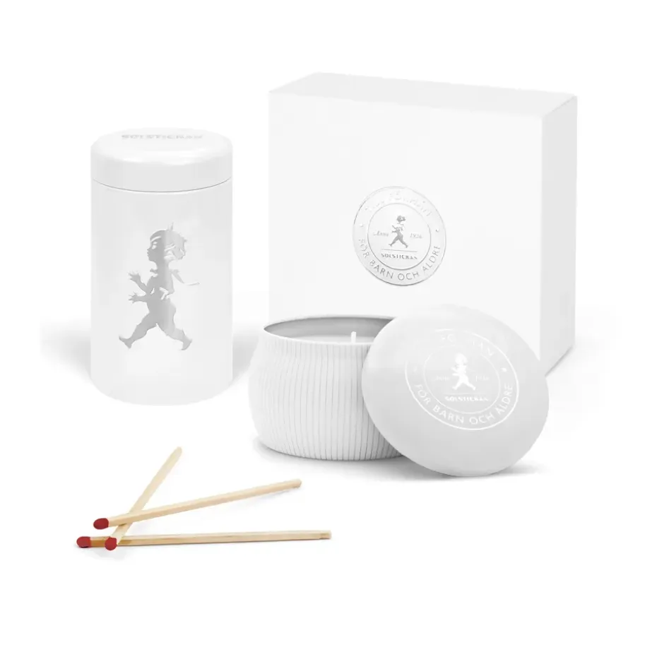 Coffret cadeau Solstickan bougie parfumée + tube d'allumettes, Blanc-eucalyptus