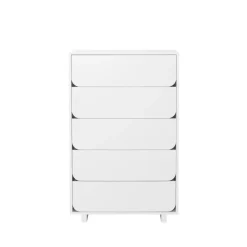 Commode haute Vidja, laqué blanc, 5 tiroirs