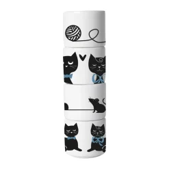 Coquetier Famille de Chats 4 pièces, Blanc-noir-bleu