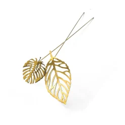 Décoration Brass Leaves, lot de 2, Wood