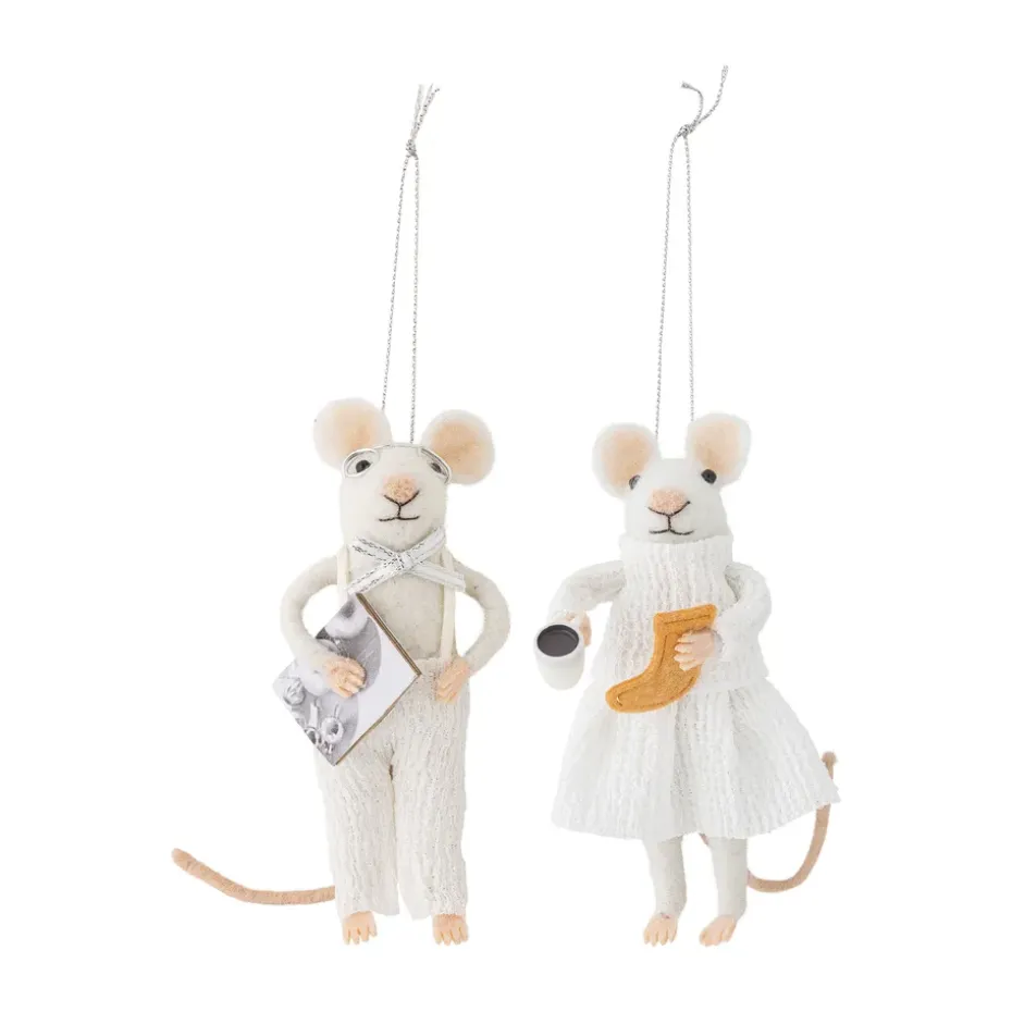 Décoration de Noël souris Peo 2 pièces, Blanc
