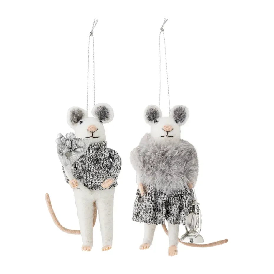 Décoration de Noël souris Peo 2 pièces, Blanc-gris