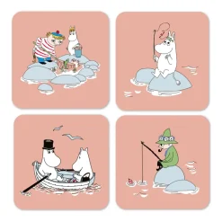 Dessous de verre Moomin été 2022 Fiske Lot de 4, Rose
