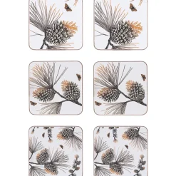 Dessous de verre Pine Cone Lot de 6, Cotton white