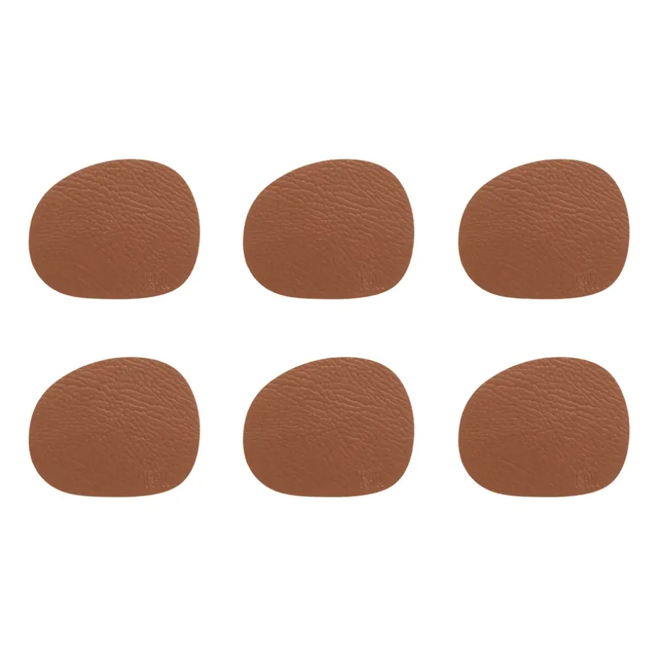 Dessous de verre Raw cuir lot de 6, Brun cannelle (brun)