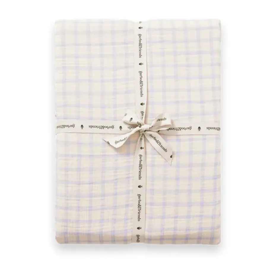 Drap-housse Gingham Sky Blue Muslin, 160x200x30 cm