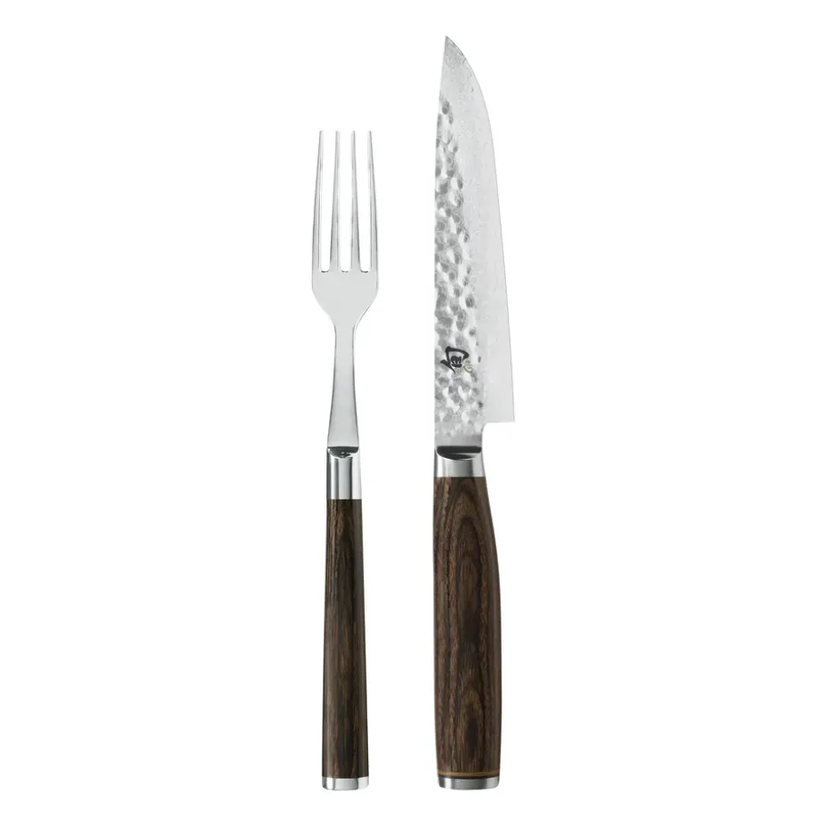 Ensemble de couteau et fourchette Kai Shun Premier, Chrome-marron