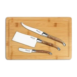 Ensemble de couteaux à fromage Laguiole By Hâws avec planche à découper 4 pièces, Bambou-olivier-acier inoxydable