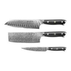 Ensemble de couteaux Damascus By Hâws 3 pièces, Noir-acier inoxydable