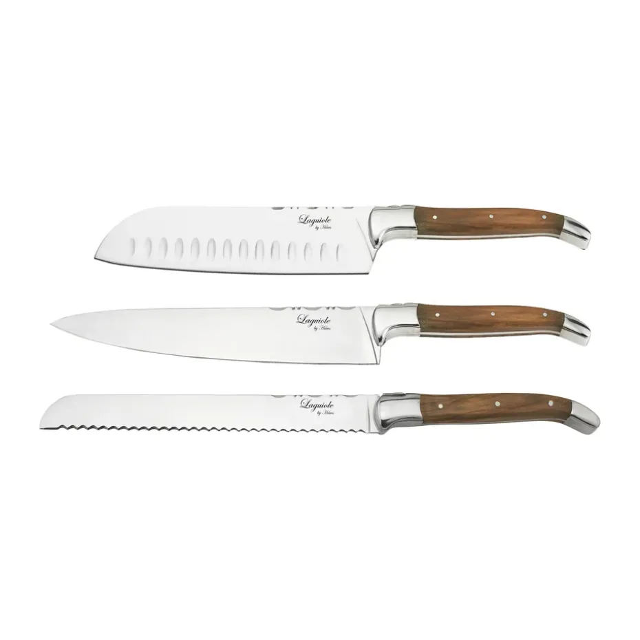 Ensemble de couteaux de chef Laguiole By Hâws avec planche à découper 4 pièces, Olivier-acier inoxydable-bambou