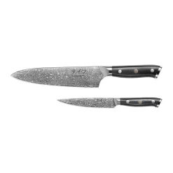 Ensemble de couteaux de chef et universel Damascus By Hâws 2 pièces, Noir-acier inoxydable
