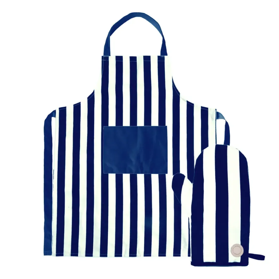 Ensemble tablier et gant de cuisine Aron, Bleu-beige