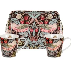 Ensemble tasse et plateau Strawberry Thief, Brun