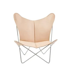 Fauteuil papillon Trifolium, cuir nature
