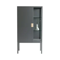 Frame Semi Vitrine, char grey, poignée en cuir naturel
