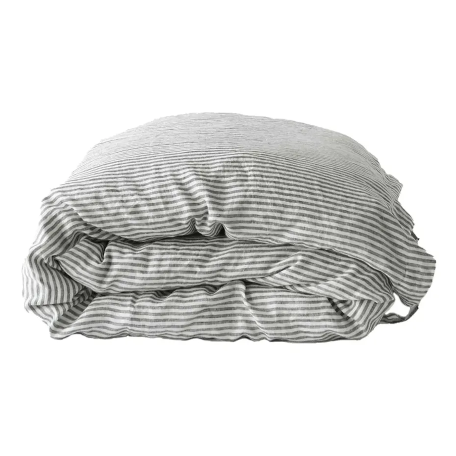 Housse de couette en lin 220x240 cm, Gris/blanc