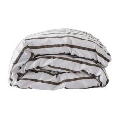 Housse de couette rayée Tell Me More en coton, Taupe, 220x220 cm