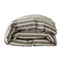 Housse de couette rayée Tell Me More en coton, Olive, 220x220 cm